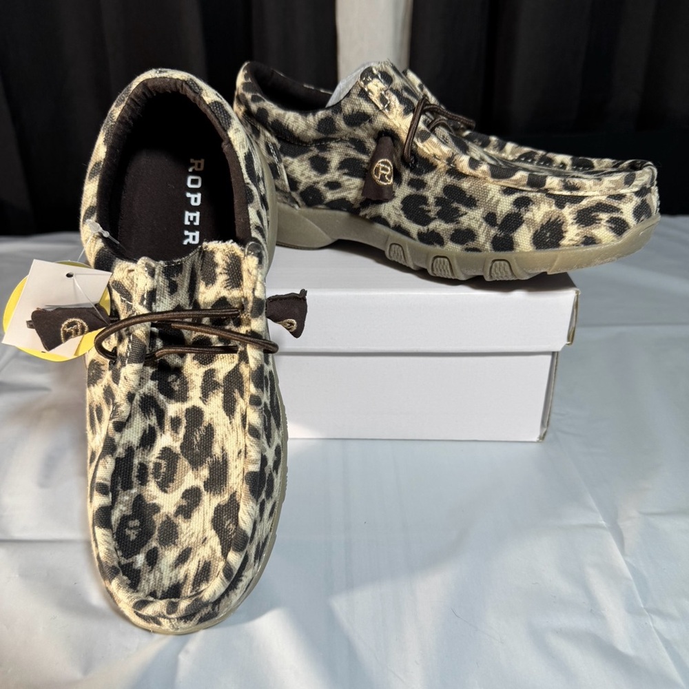 Little Girl’s Roper Tan and Black Leopard Print Shoes